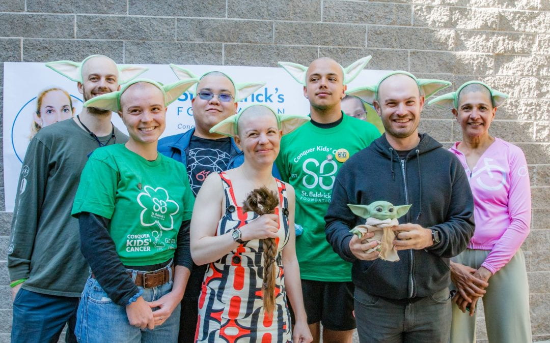St. Baldricks Brave the Shave event participants depicted after they donated their hair